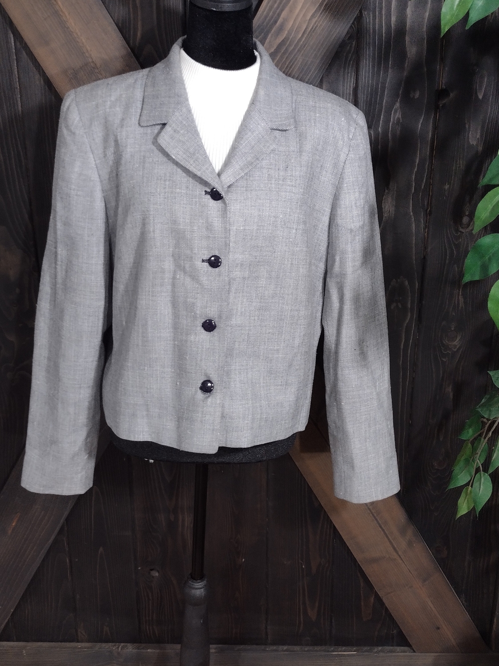 Pendleton Light Gray Women's Blazer Jacket Size 14 Office Cotton Wool Silk Blend